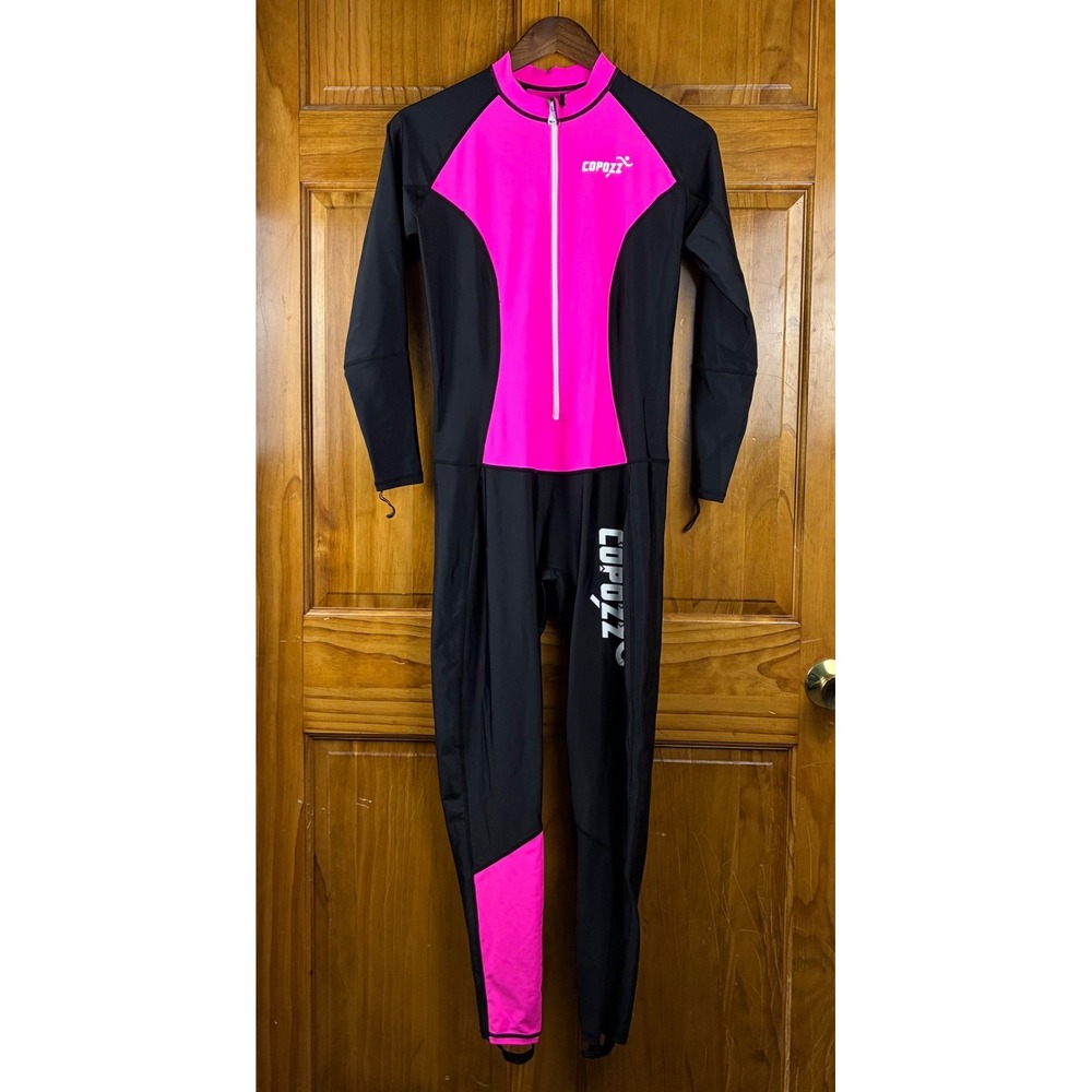 Copozz Womens Full Body Rash Guard One Piece Swimsuit Neon Pink Black XL